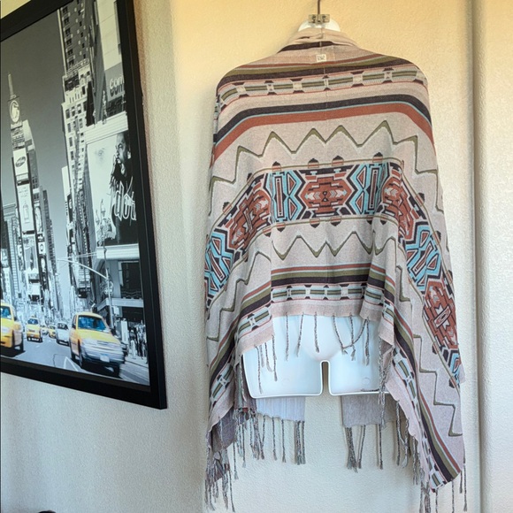 BILLABONG Southwestern Patterned Blanket Cardigan Sweater, Fringe Hem. L - Picture 5 of 14